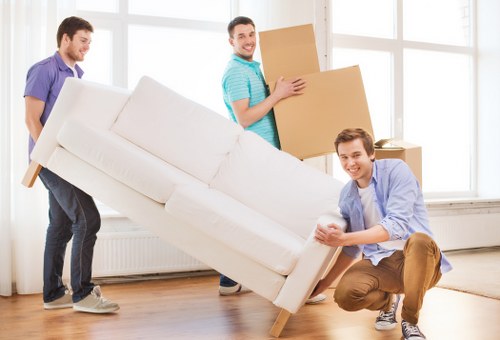 Organized boxes and household items in storage